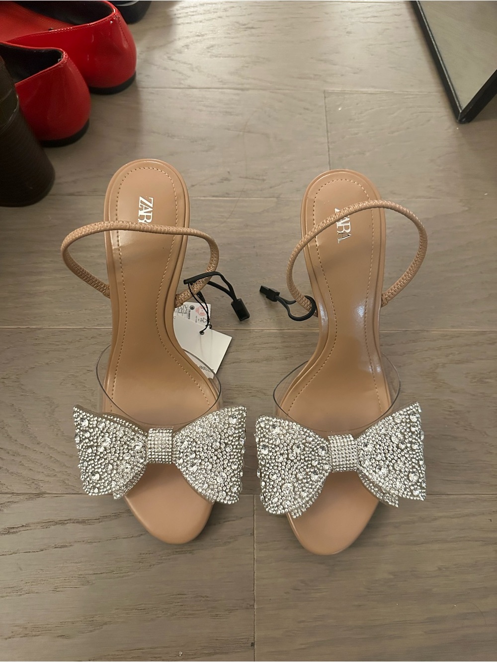ZARA Nude Crystal Bow Strappy Heeled Sandals